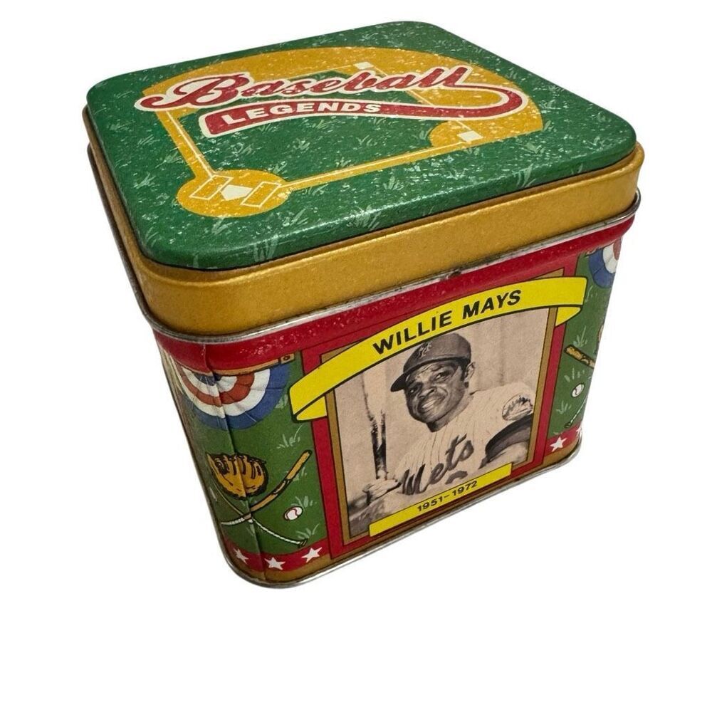 MLB Baseball Legends Card Tin Box 1990 RUTH CLEMENTE WILLIAMS MAYS Vintage 3.5"